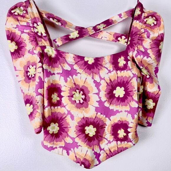 Free People Give Me More Macro Floral Style Crop Top pink combo NWT MSRP $98 - Picture 6 of 16